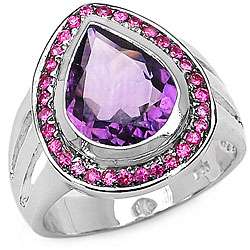 Sterling Silver Genuine Amethyst and Ruby Ring  
