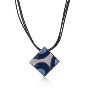  Art Deco Square Enamel Pendant with 16 inch Leather Chain 