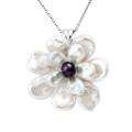 Silver White Keshi and Black Freshwater Pearl Flower Necklace (4 10 mm 