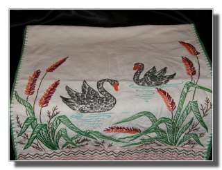 Vintage Needlework Swans Linens Table Runner  