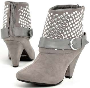 Grey Suede Studded Cuff Ankle Bootie Heel stud 3tr 8.5  