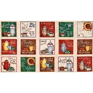  44 Wide Sip & Savor Coffee Signs Panel Cream Fabric By The Panel 