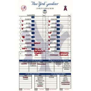 Yankees at Angels 8 10 2008 Game Used Lineup Card   