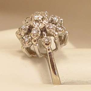 Diamond Snowball Vintage 14Kt White Gold Ring  