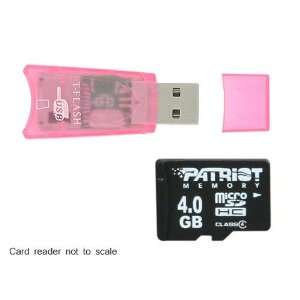  Patriot 4GB microSD Memory Card + Small USB Reader (Pink 