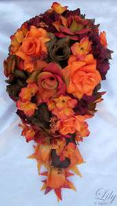 21pcs Package Wedding Bridal Bouquet Flower Fall Orange  