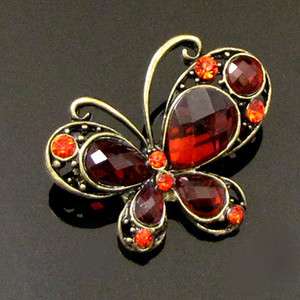   FREE SHIPPING 1 pc antiqued rhinestone butterfly brooch pin  