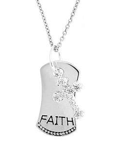 Sterling Silver CZ Cross and Faith Dog Tag Pendant  Overstock