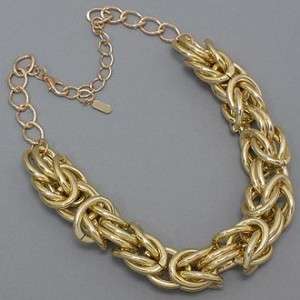   Tone interlocking Link Chain Bold Necklace Earrings Costume Set  