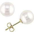   Yellow Gold Freshwater Pearl Stud Earrings (6 6.5 mm)  Overstock