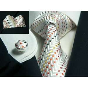  New Landisun DOT WHITE/ORANGE Tie Set: Silk Woven Tie+ 