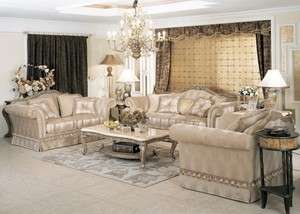 Traditional Classic Formal Style 3 Pc Sofa Set Silk Like Fabric Ivory 