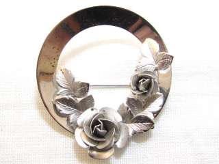 Vtg BOND BOYD Sterling Silver Rose Flower Wreath Pin  