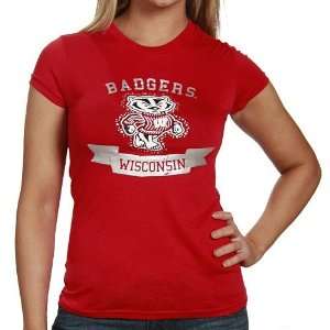   Badgers Ladies Cardinal Platinum Rhinestone T shirt