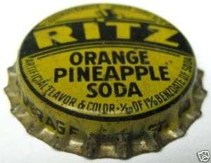 RITZ ORANGE PINEAPPLE SODA unused Cork CROWN Bottle Cap  
