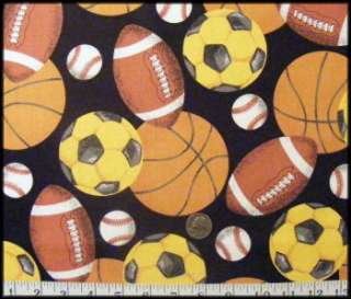 Sports Football Soccer Baseball Basketball Fabric 1/2 y  