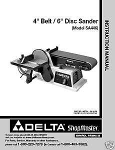 Delta 4 Belt 6 Disc Sander Manual Model # SA446  