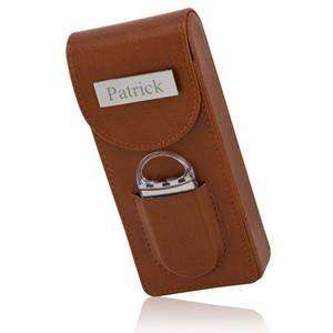   Brown Leather Personalized Cigar Case with Cutter 