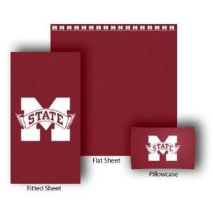 NCAA Mississippi State Bulldogs Fitted/Flat Bed Sheet and Pillow Case 