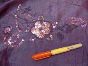 Fabric Iridescent Embroidered Sequin Plum Taffeta LL217  