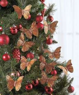 Set of 10 Red Butterfly Clip Christmas Tree Ornaments  