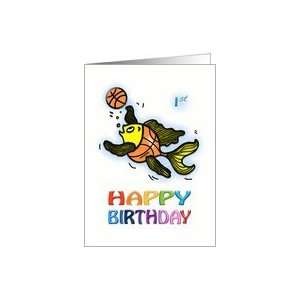  Happy First Birthday Fish playing Basketball cute funny 
