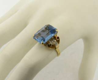 Beautiful Antique 9C Blue Topaz 2 Diamonds 18k Gold Ring  
