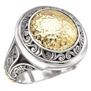  925 Silver Hammered Circle Ring with 18k Gold Accents 