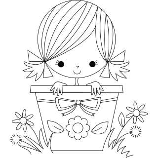 Stamping Bella Florence the Flower Pot Girl Rubber Stamp   