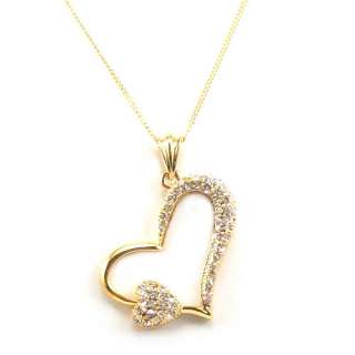 LOVE 2 HEART CZ GEMSTONE 18K GOLD GP PENDANT NECKLACE SOLID FILL GEP 