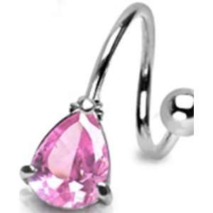  Surgical Steel Belly Button Navel Ring Twist with Pink Cz 