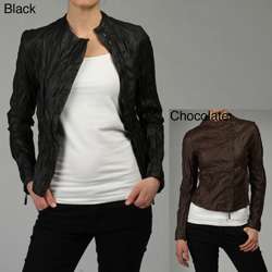 Love Stitch Womens Mandarin Collar Faux Leather Jacket  Overstock 