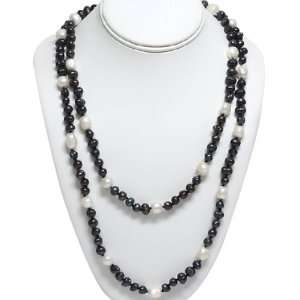 46 Inches Beautiful Long Black and White Genuine Freshwater Pearl 