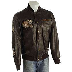 Ed Hardy Mens Varsity Leather Jacket  