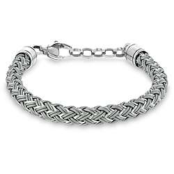 Stainless Steel and Grey Rubber Braided Bracelet  
