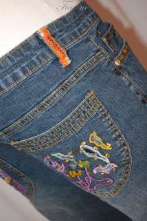 APOLLO DESIGNERS SEQUINED EMBROIDERED POCKETS BOOT CUT JEANS WOMEN SZ 