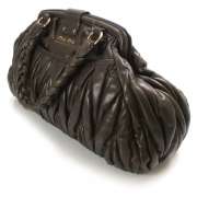 MIU MIU Leather MATELASSE COFFER Tote Bag Purse Brown  