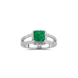  0.58 Ct Diamond & 0.92 Cts Emerald Ring in 14K White Gold 