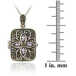 Glitzy Rocks Sterling Silver Marcasite and Amethyst Locket Necklace 