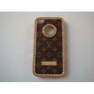  NEW Brown LV Monogram Iphone 4 & 4s Rhinestone Luxury Hard Case 