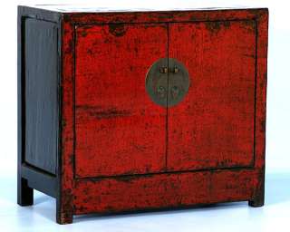   Antique Painted Red Chinese Sideboard Console Cabinet Circa 1800