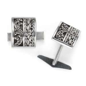   Sterling Silver Thai Weave and Granulated Cuff Links by Lois Hill