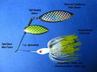 oz Spinner bait White/Chart Tip bass lure Pike musky  