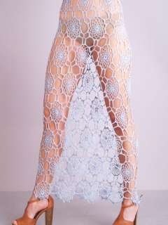   CROCHET Scallop Lace Sheer Cutout PLUNGE Wedding Festival Maxi DRESS
