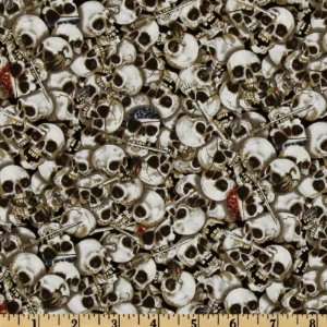   Bone Heads Packed Skulls Black/Bone Fabric By The Yard Arts, Crafts
