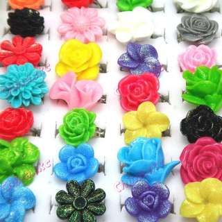   jewelry lots 30pcs beautiful resin flower rings Mix style adjustable