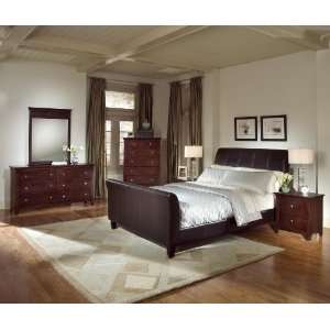   Contemporary Upholstered Dark Brown Bicast Queen Bed: Kitchen & Dining