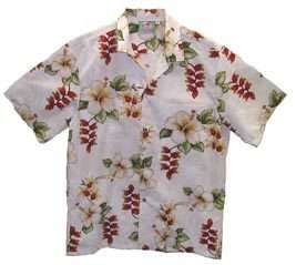Hawaiian Men Cotton Colorful Flower White Aloha Shirt S,M,L,XL  