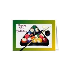   Age Specific 37th ~ Racked Pool Balls, Cue & Chalk Card Toys & Games