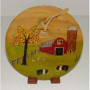 Barn Yard Scene Painted On Antique Stove Hole Cover